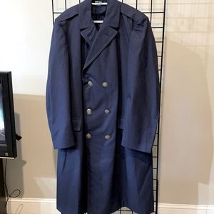 Vintage Military AirForce 1549 Serge Blue Trench Overcoat 45 L, Like New!